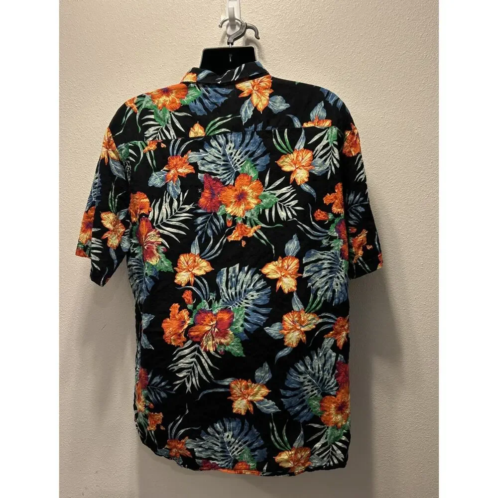 Jogal Hawaiian Shirt Mens XXL‎ Black Colorful Tropical Funky Palm Floral Beach